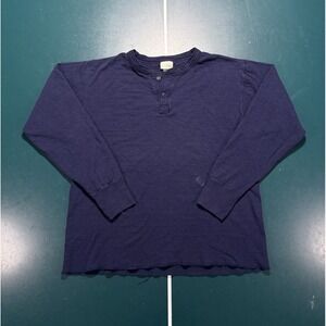 Vintage LL Bean River Driver Henley Shirt Large Navy Blue Wool Blend USA Made